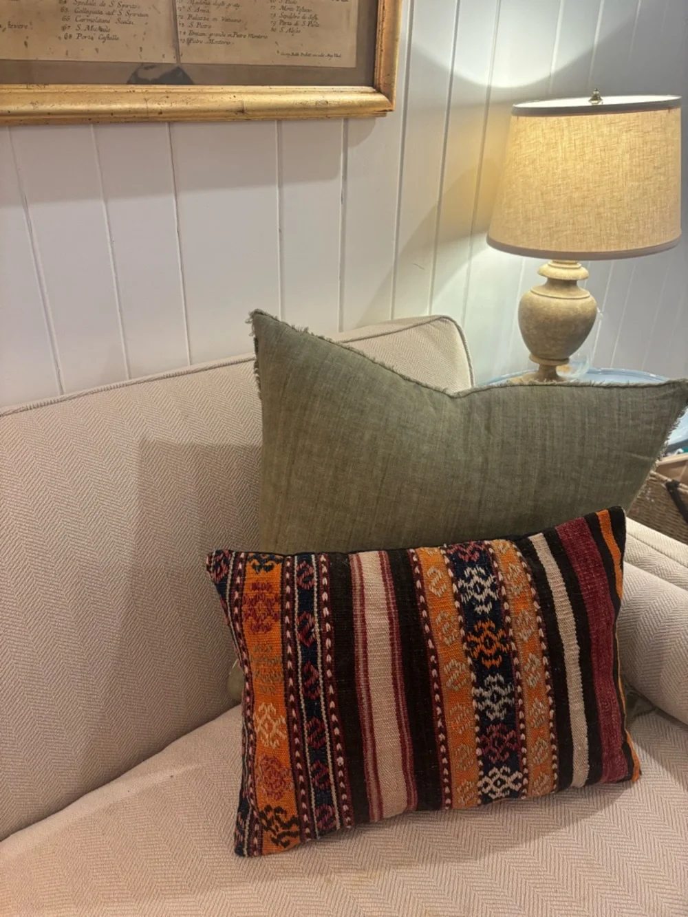 Upholstered Throw Pillow with Orange Trim (2)